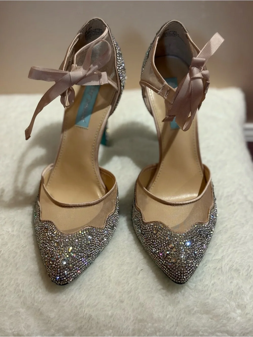 Betsey Johnson - Embellished Blush Pink Pointed-Toe Heels with Ankle Tie
